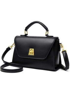 Vintage Leather Crossbody Bag, Small Flap Satchel Handbag with Gold Lock, Work